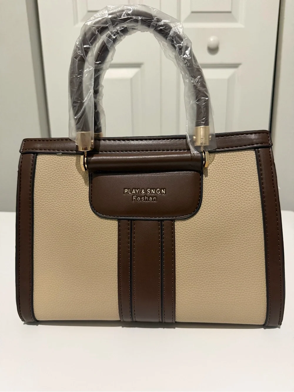 PLAY & SINGN Beige and Brown Structured Satchel Bag Set